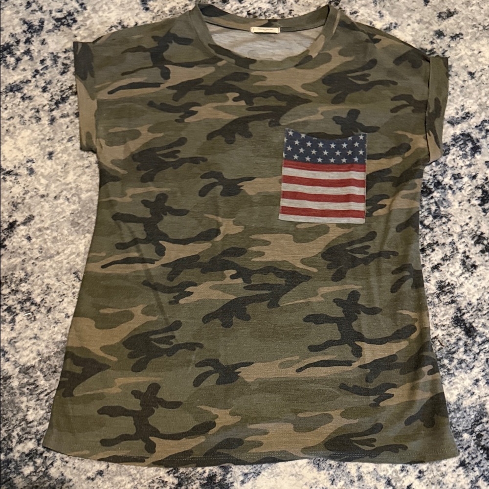 12 Pm By Mon Ami Camouflage Tee with Flag Pocket